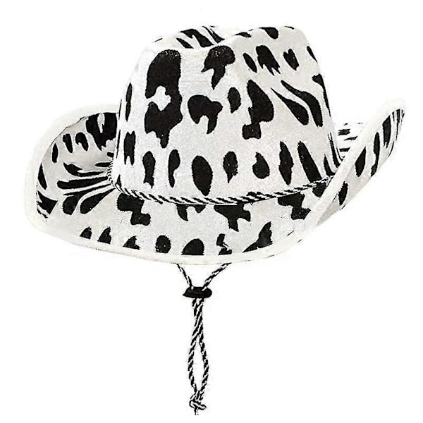 Cowboy Hat Sjovt Ko-print Hat Unisex Sort og Hvid Cowboy Hat