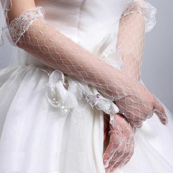 Lange blondehandsker til kvinder Elegant sommerprinsesse Formel pyntet bryllupsvante