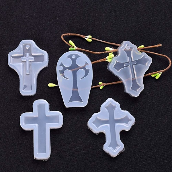 Harpiks silikonformer Kryss smykker anheng å lage støpeform Smykker å lage gjør-det-selv-verktøy Håndverksutstyr Halloween-gaver (hvit) (5 stk)