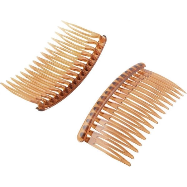 Plastik Kvinder Dame 16 Tænder Fancy DIY Hårkam Clip Slide Hårnål Brun 2 Stk