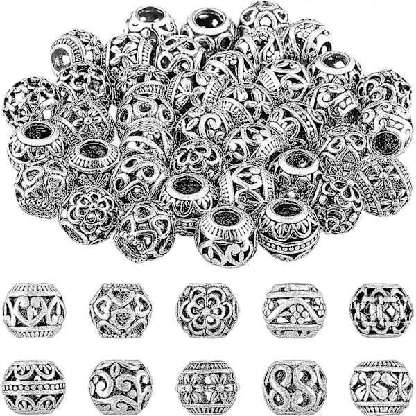 40 Stykker Sølvfarvede Spacer Løse Perler Hul Filigran Tibetanske Perler Legeringsperler Spacer 12 Mm Små Metalperler Til Liv Design DIY Smykkefremstilling