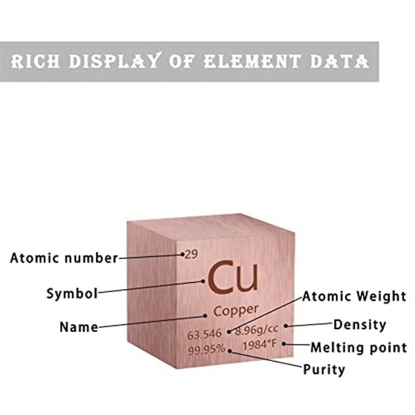 1 tommer (ca. 2,5 cm metal, højdensitet Elements-terning rent metal, brugt i Elements Series Laboratory E