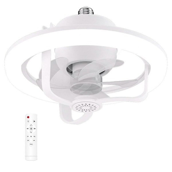 360° Roterende Takvifte Lys E27 Intelligent Vifte med Fjernkontroll LED Viftelys for Stue Soverom Topp 50W