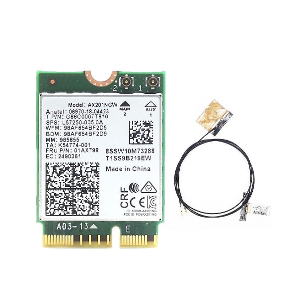 Ax201 Ax201ngw Wifi-kort med 2xantenn M.2 Cnvio2 2.4 Ghz/5ghz Wifi 6 3000mbps Bluetooth 5.1 Wifi