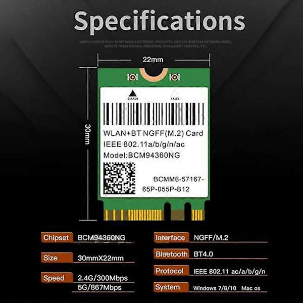 Dual Band 1200Mbps BCM94360NG WiFi Kort til MacOS Hackintosh 802.11Ac Bluetooth 4.0 Trådløs Adapter