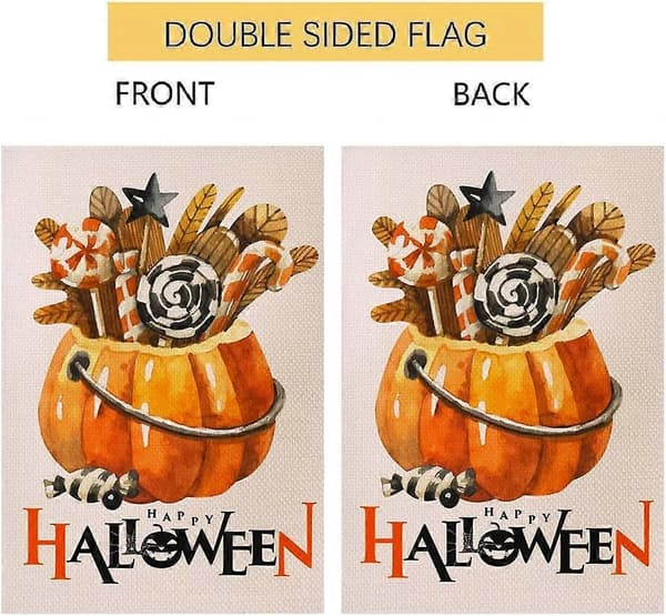 Happy Halloween Trädgårdsbanner Dubbelsidig Linne Höst Pumpa Trädgårdsbanner, Rolig Pumpa Banner
