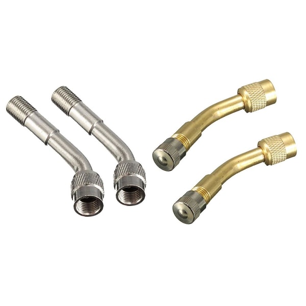 4 Pcs 135 Degree Angle Air Tyre Valve Extension Adaptor Long Shank, 2 Pcs Gold & 2 Pcs Silver