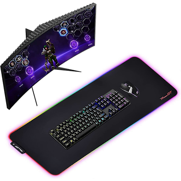 Gaming Mousepad, RGB Stor Mousepad XXL, Ekstra Stor med Flere Lystilstande, Anti-Slip Bund, Vandafvisende & Bærbar LED Mousepad til Laptop Computere