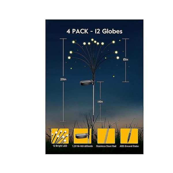 Solcelle Hagelys - 4 Pakning 12 Led Solcelle Firefly Lys Med 2 Lysmodus, Svinger Med Vinden, Vanntett