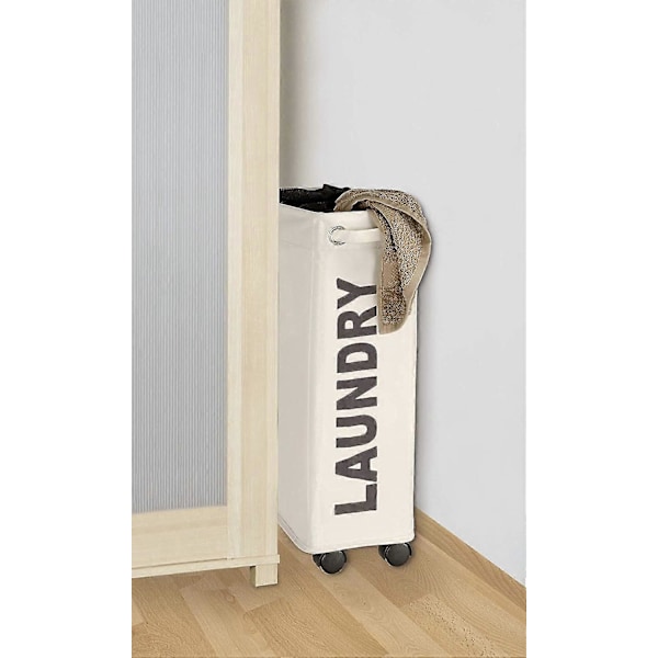 Smal Tvättkorg, Tvättkorg På Hjul, Corno Beige, Polyester, 43 L, 18.5 X 60 X 40 Cm