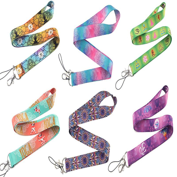 Fitness Exercise Yoga Style Cartoon Mobile Phone Lanyard(6pcs-6 Colours-1set)