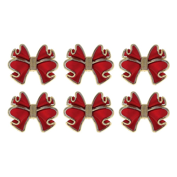 6 kpl Red Bowknot -lautasliinasormuksia, Butterfly Knot -lautasliinasormuksen pidikkeet Käsintehdyt metalliset lautasliinasoljet