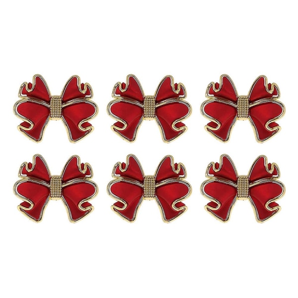 6 Pieces Red Bowknot Napkin Rings, Butterfly Knot Napkin Ring Holders Handmade Metal Napkin Buckles