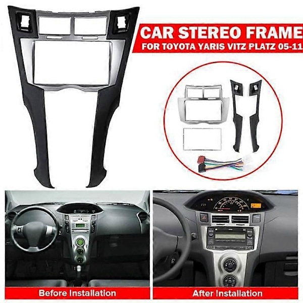 2 Din Bilstereo Ram Trim Kit för Instrumentbrädan för Yaris Vitz Platz 2005-2011 DVD-spelare Installation
