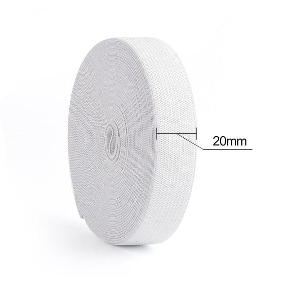 Valkoinen ompelukuminauha 40 m 3/4 tuumaa neulottu elastinen puola, raskas, joustava, erittäin joustava hihnamateriaali