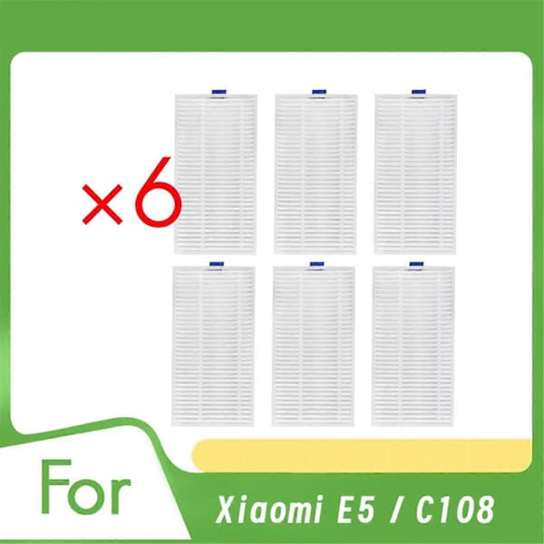6 st Filter för Xiaomi E5 / C108 Robotdammsugare Tillbehör