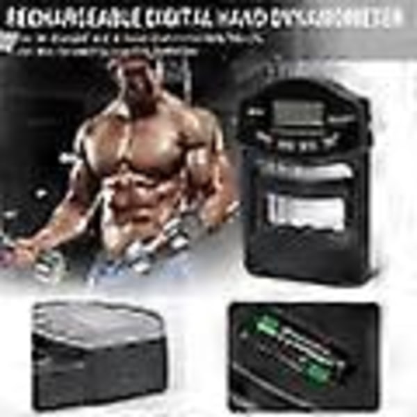 Grebstyrketester, 180 kg digital hånddynamometer grebsstyrkemåler USB LCD-skærm hånd sort