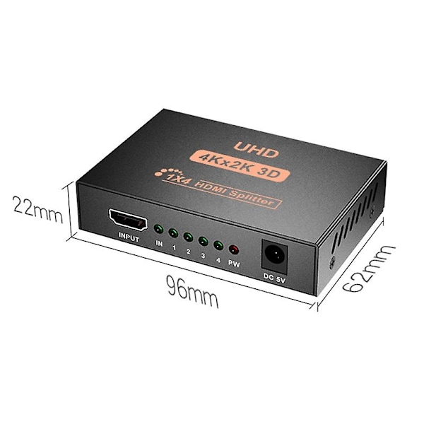 4K 1X4 Splitter, 1 Port till 4 Skärmar, Dubblering/Spegel, USB-driven Splitter för (Utgångar)