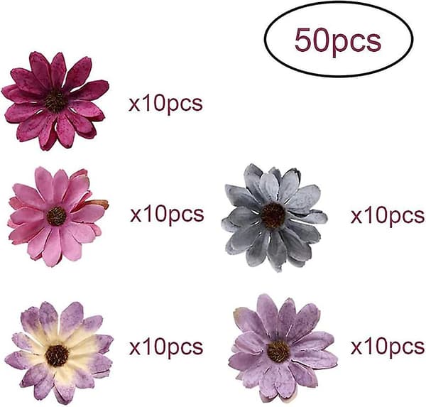 Kunstige Blomster 50 Stykker Hode Spredt Blomsterdekorasjon, Silke Tusenfryd Hode Silkeblomster