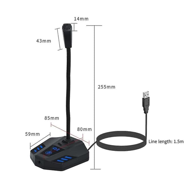 Q2 Desktop Svanehals Kondensatormikrofon Xlr Konferencemikrofon Til Møder/stemme/spil, 3,5 mm