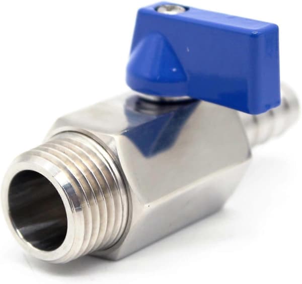 Rustfrit stål 304 Mini Kuglehane BSP Han x Slangeadapter Kuglehane Han Adapter 1/2\" x12mm