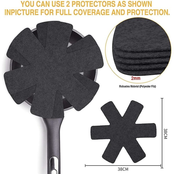 Pan Protector, sett med 5 pans beskyttelsesfilt 38 cm Pot Protection Pot Protector, anti-skli stablebeskyttelse