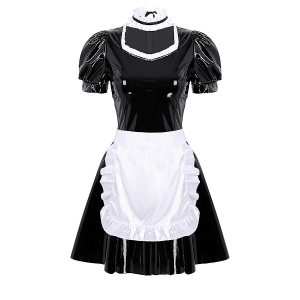 Women S French Maid Fancy Cosplay Costume Role Play Games Dress Up Clothing Outfit Patent Leather Dress With Apron And Choker