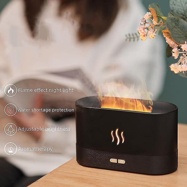 Flamme Luft Aroma Diffuser Luftfukter, Oppgraderte Farger Støysvak Eterisk Olje Diffuser For Hjem, Kontor, Yoga Med Auto-av Beskyttelse 180ml (8 timer Svart)