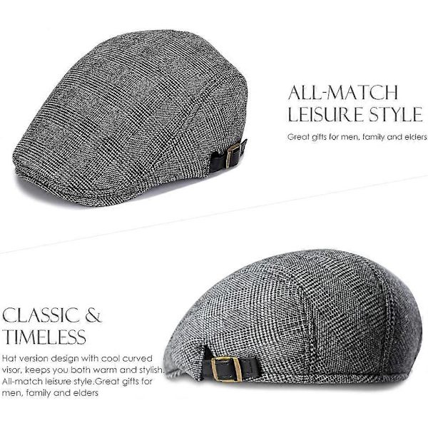 Herr Flat Caps Basker Tweed Klassisk Tweed Keps Grey Plaid