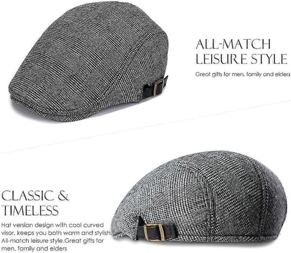Herre Flat Caps Beret Tweed Klassisk Tweed Caps Grey Plaid