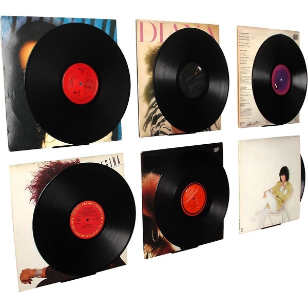 Svart Vinyl skivhylla Väggfäste 6-pack, vinylhållare vägg, akryl Album skivhållare Display