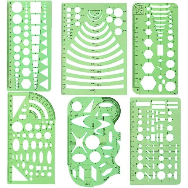 6 stykker Stencil Tegning Stencils Plastskæring til Diy Bullet Journal Album Scrapbogspapir (grøn)