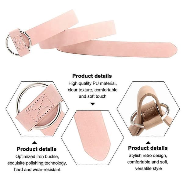 2-pakning Dame Retro Elastisk Strechy Metallspenne Smalt Midjebelte - Svart + Rosa