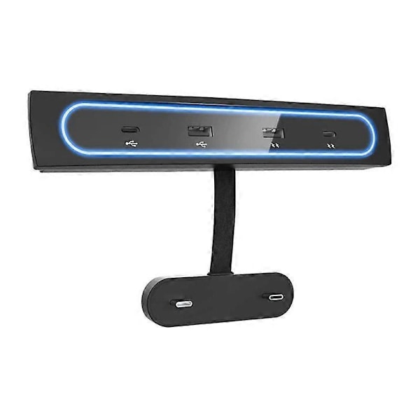 USB-lader med flere porter til bil for Tesla Model 3/Y 2021 2022 Tilbehør USB-hub med blå LED-lys Senterkonsoll-adapter