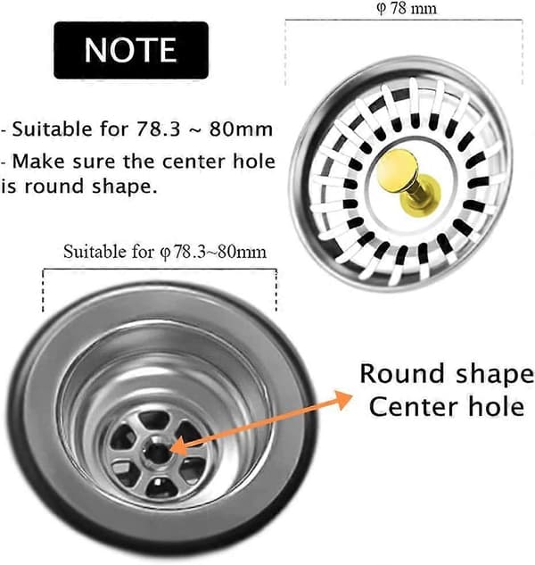 78mm Premium Køkkenvask Si-Prop, Opgraderet Version Rustfrit Stål Universal Vaskprop, Vaskstop til Køkkenvaske (Huldiameter 78mm-80mm)