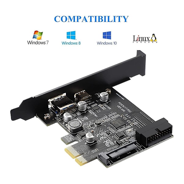 PCI-E 1X USB 3.2 Gen1 USB3.2 Type-C etupaneeliadapterikortti 2 porttia (Type C+ Type A) Laajennuskortti