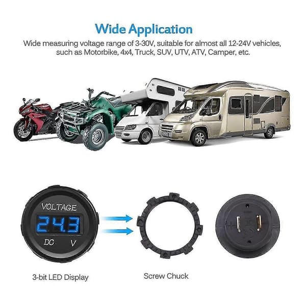 DC 12V LED-panel Digital Spänningsmätare Display Voltmeter för Båt Marin Fordon Motorcykel Lastbil A
