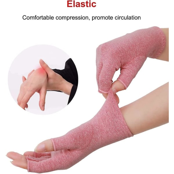 Fingerløse leddgikt kompresjonshansker Raynauds hansker Revmatoid artrose Håndleddstøtter - hånd smertelindring L (2 par rosa)