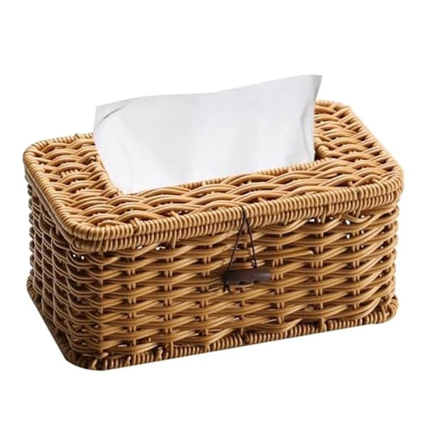Rattan Rektangulär Vävnadslåda - Boho Dekorativ Vävd Vävnadshållare, Vintage Farmhouse Vävnad