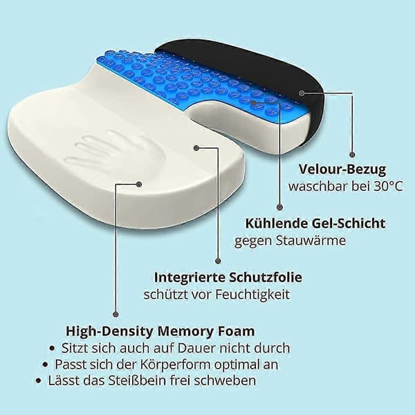 Ortopedisk setepute med gel-memoryskum for lindring av halebeinet