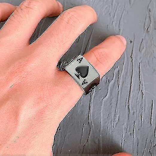 Mænd Kvinder Rustfrit Stål Ring Poker Spade Es Sølv Sort