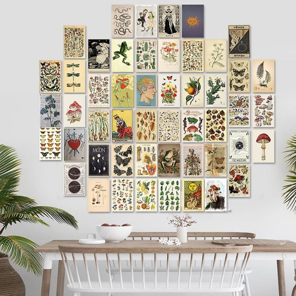 50 stk vintage botanisk tarot Estetisk veggkollasjesett og fauna Insekter Illustrasjonskunstplakater C