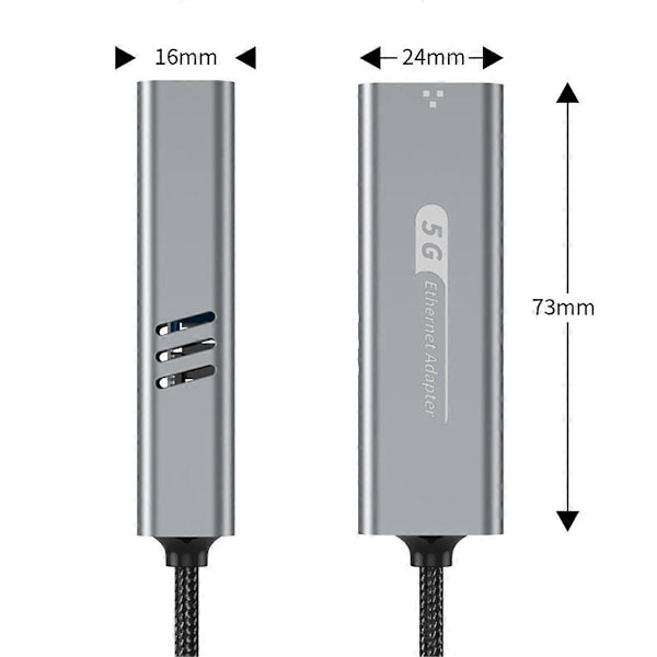 USB 3.2 til 5Gbps Ethernet-adapter RTL8157 5000Mbps RJ45 Nettverkskonverter for bærbar PC Støtter 5G, 2.5