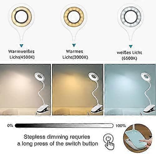 LED Leselys Lampe Klyper Barneskrivebordslampe Med Fleksibel Hals USB Oppladbar E-lesere Studiearbeid, hvit Betterlifefg