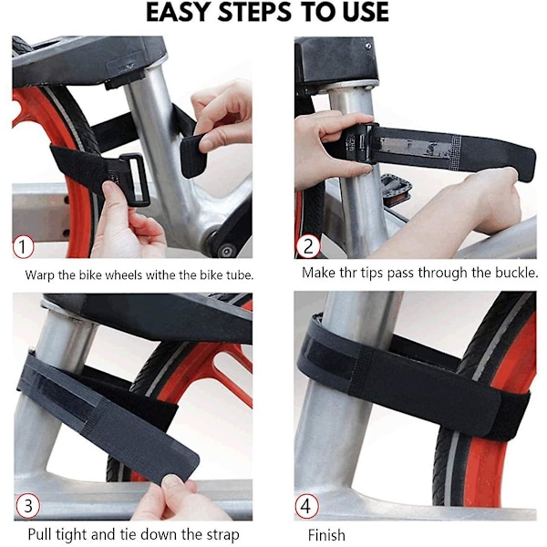 4 stk. Cykelhjul Stabiliseringsstropper Justerbare Hæk & Loop Gel Og Dobbeltlags Holdbare Cykelstativstropper