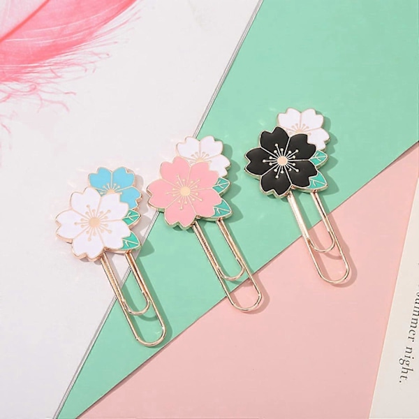 Sakura Papirclips Søde Farverige 3-pak Sakura Formede Bogmærker med Blomsterdesign