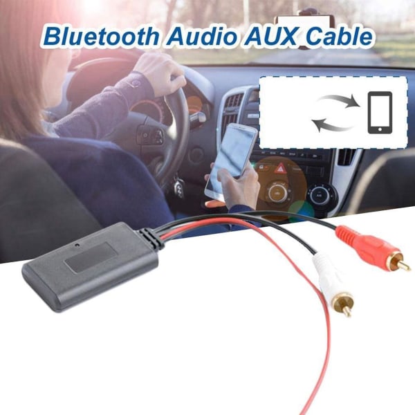 2stk bil trådløs Bluetooth-modul musikkadapter RCA AUX-lydkabel Universal 2RCA-grensesnitt Bluetooth-adapter 5-12V