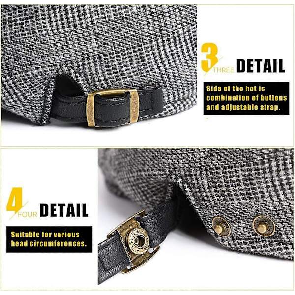 Herr Flat Caps Basker Tweed Klassisk Tweed Keps Grey Plaid