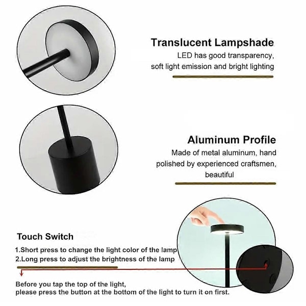 Typ C Uppladdningsbar LED Bordslampa Touch Switch Nattlampa A
