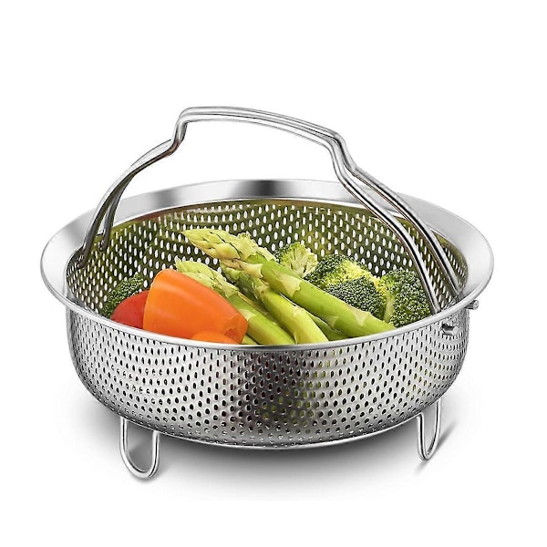 Instant dampkurv for bruk på farten med håndtak, perforert sil dørslag tørkekurv for frukt og grønnsaker 18cm